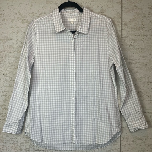 Garnet Hill Gray Check Top Size 8 Organic Pima Button Up Work Casual Sustainable - Picture 1 of 13